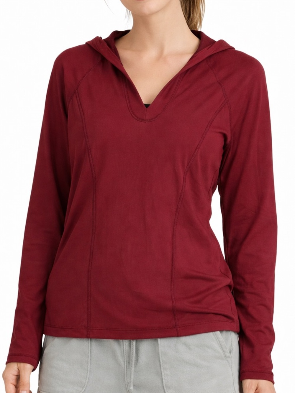 Prana V Neck Hoodie Red Size XS Polyester Blended Made In USA